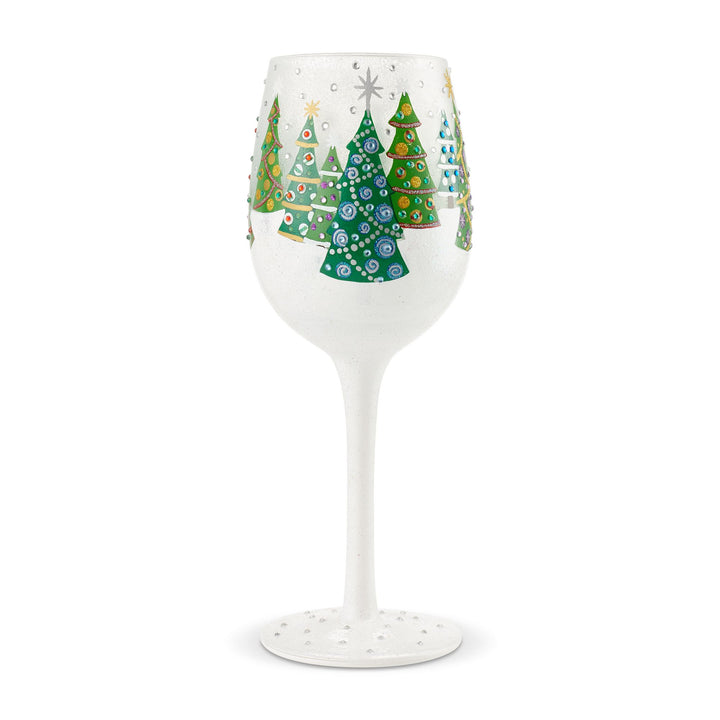 Christmas Trees in the Snow Wine Glass by Lolita