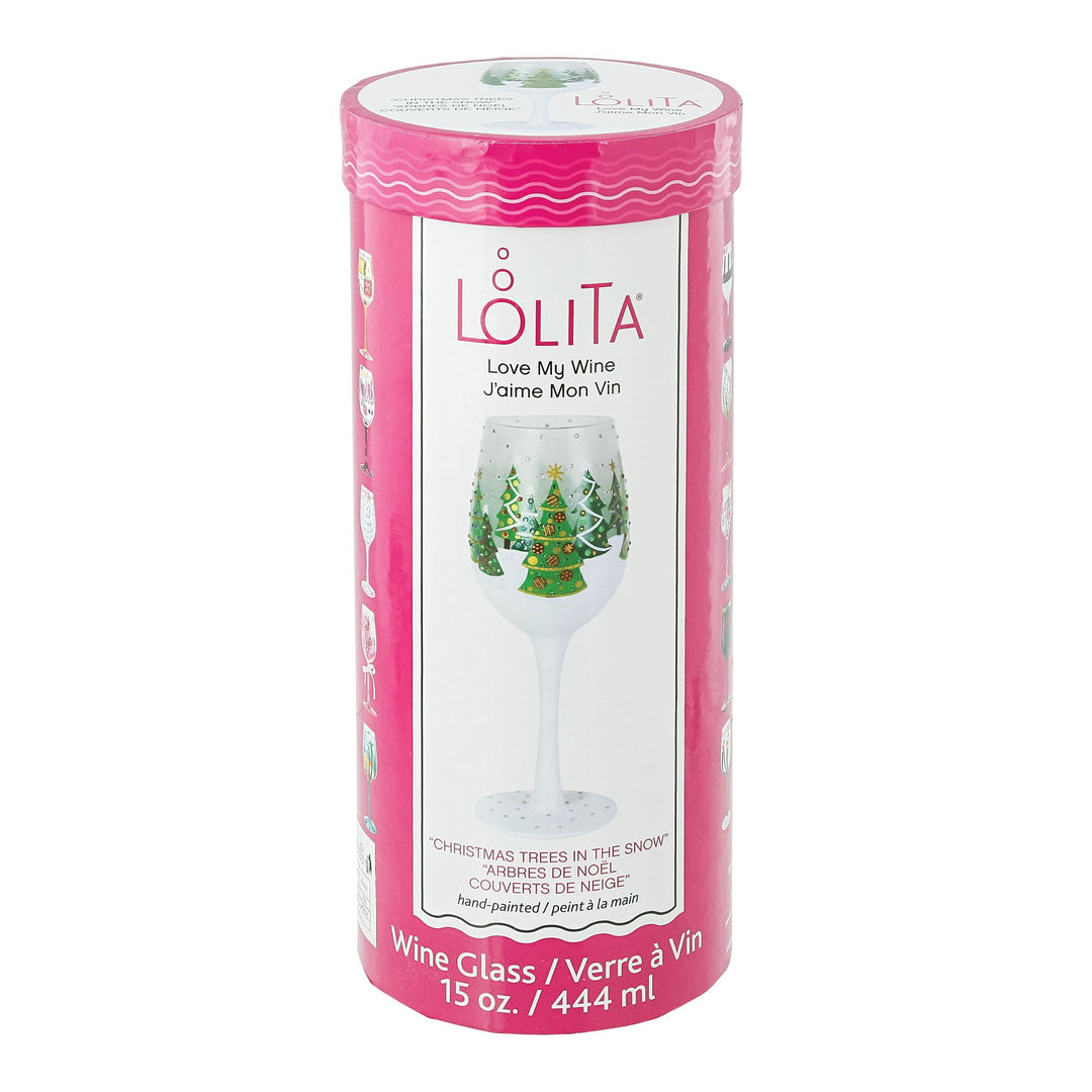 Christmas Trees in the Snow Wine Glass by Lolita