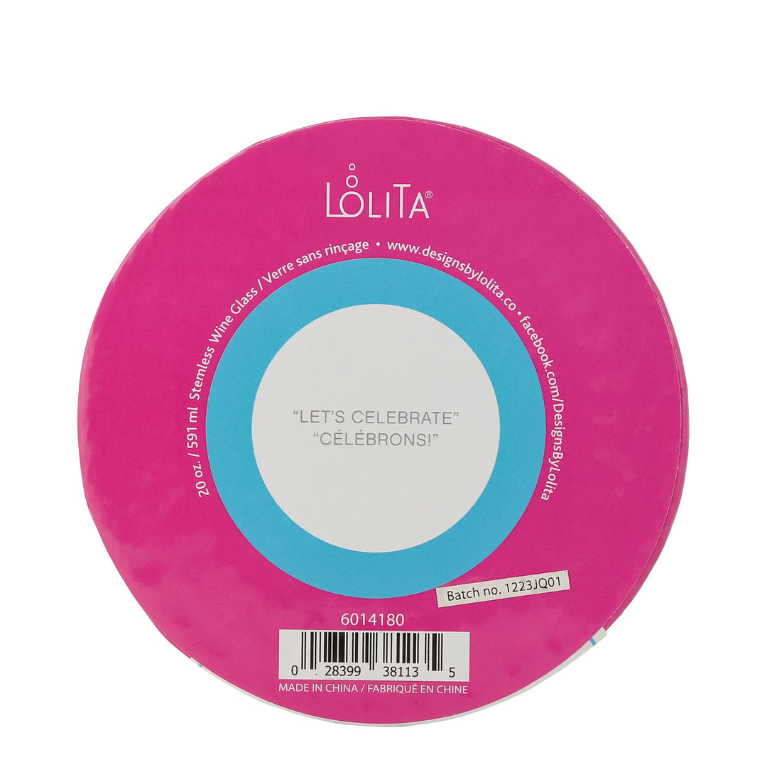 Let's Celebrate Stemless Wine Glass by Lolita