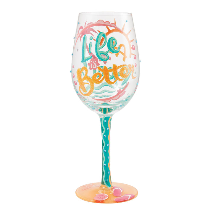 Life At The Beach Wine Glass by  Lolita