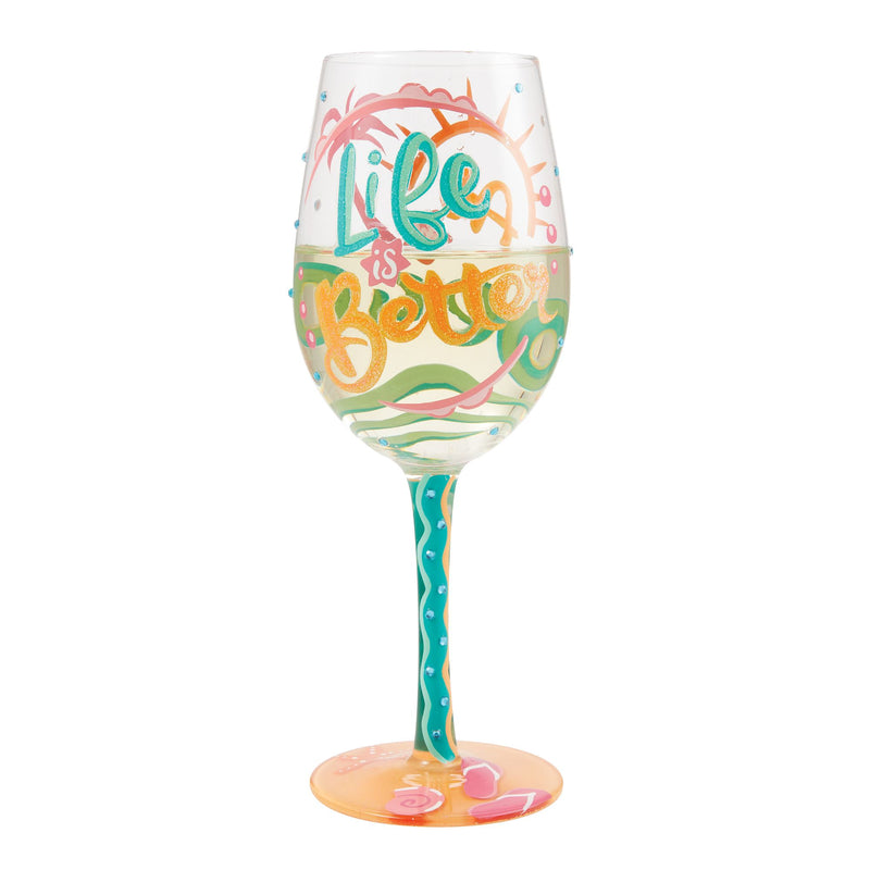 Life At The Beach Wine Glass by  Lolita