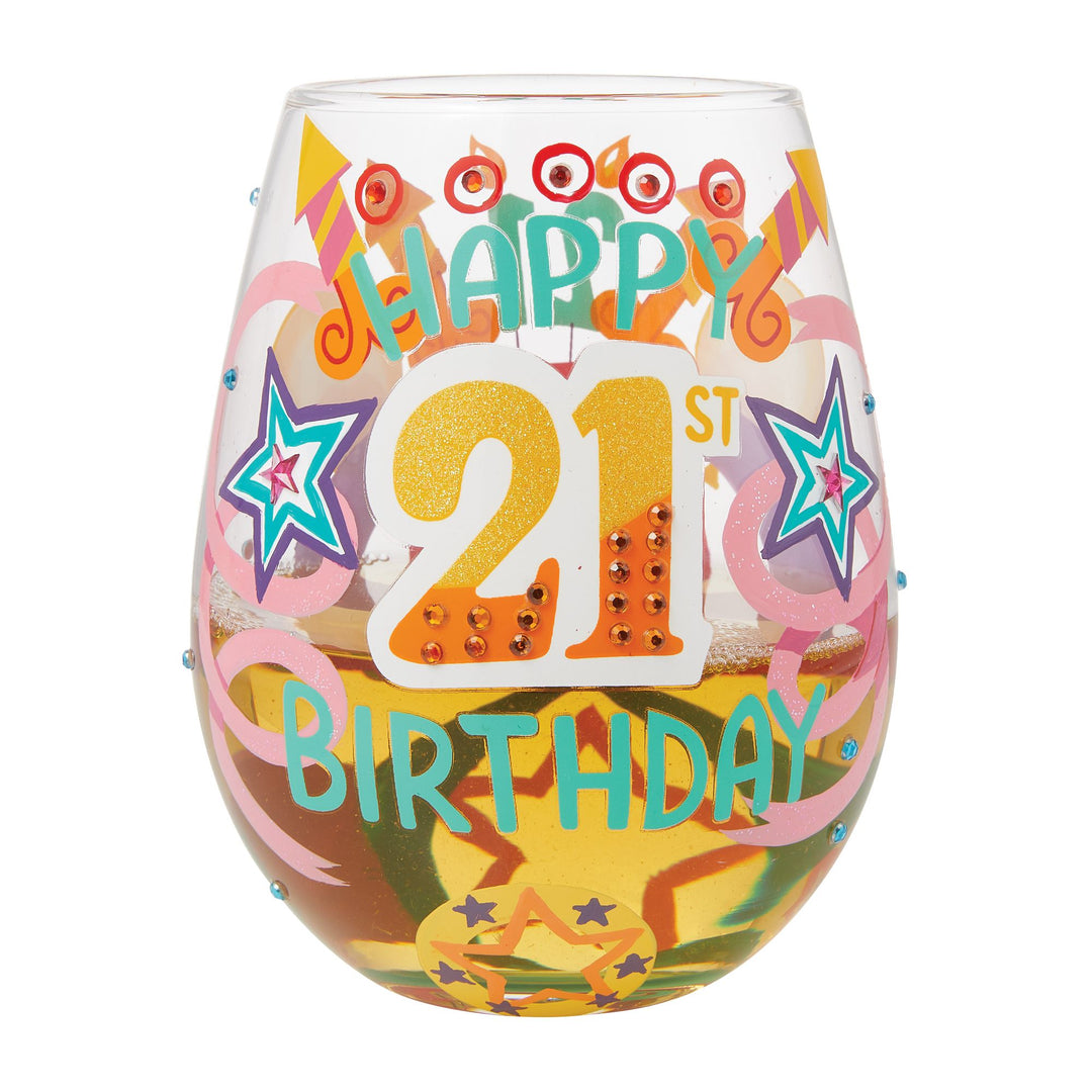 Happy 21st Birthday Stemless Wine Glass by Lolita