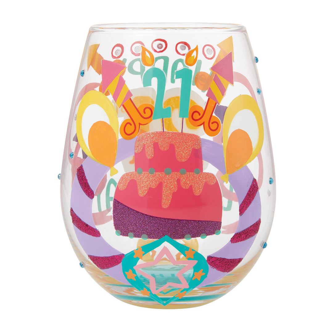 Happy 21st Birthday Stemless Wine Glass by Lolita