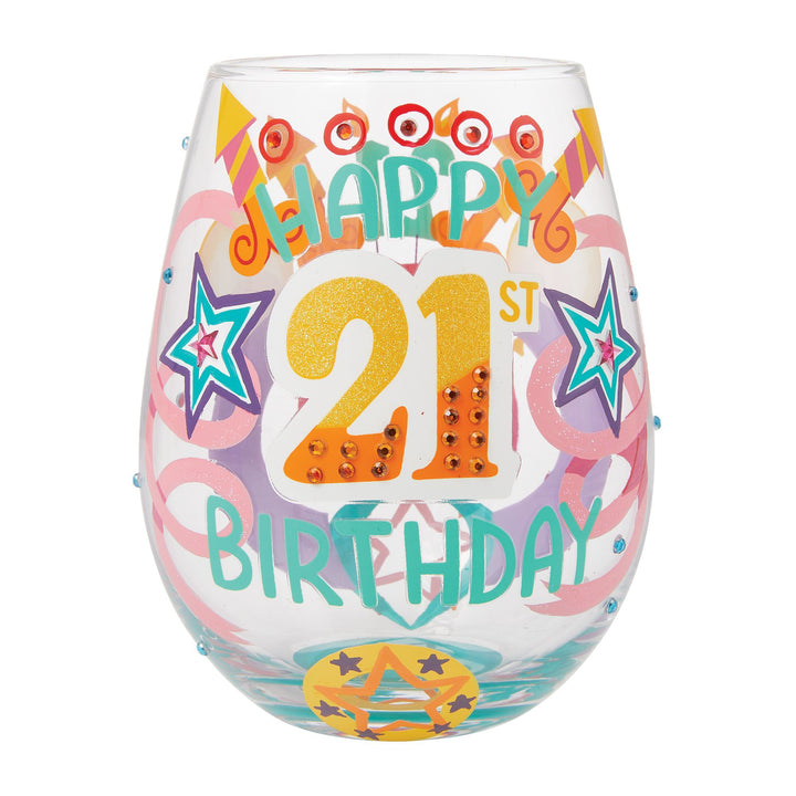 Happy 21st Birthday Stemless Wine Glass by Lolita