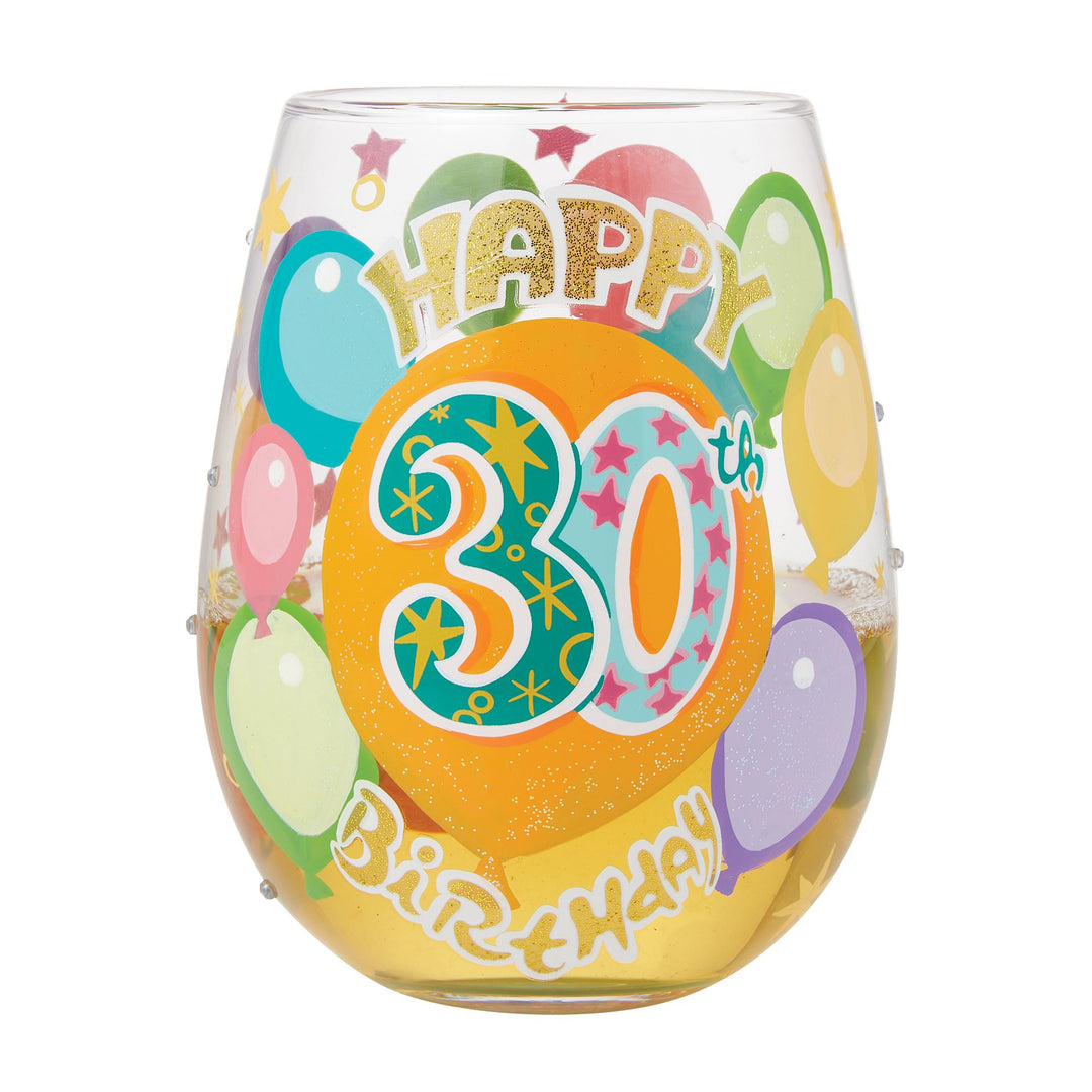 Happy 30th Birthday Stemless Wine Glass by Lolita