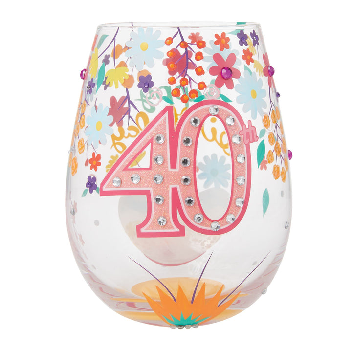 Happy 40th Birthday Stemless Wine Glass by Lolita