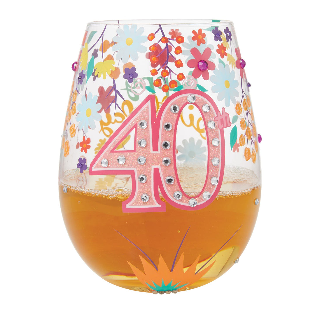 Happy 40th Birthday Stemless Wine Glass by Lolita