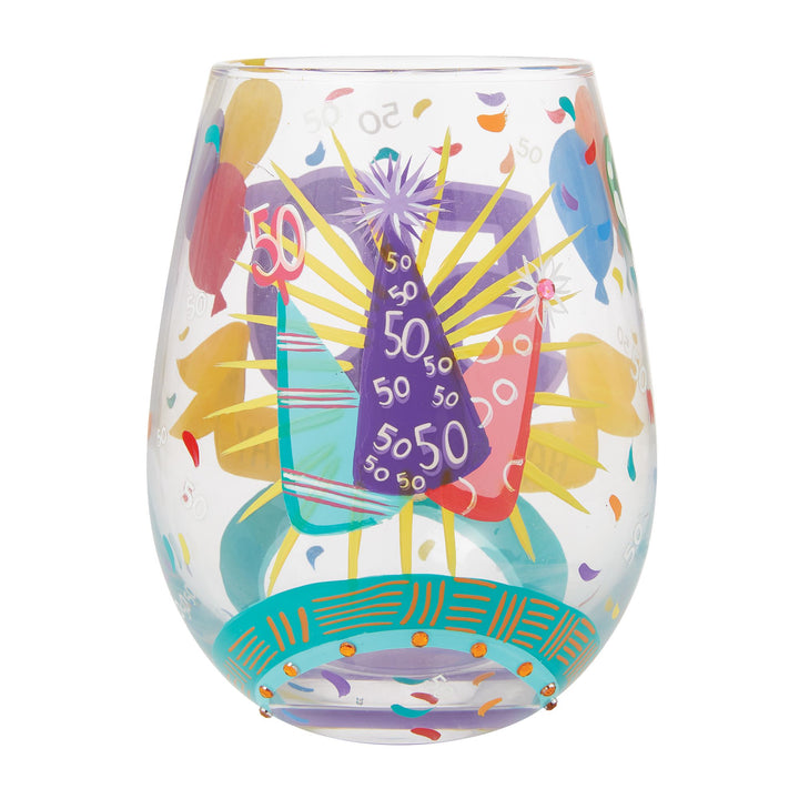 Happy 50th Birthday Stemless Wine Glass by Lolita