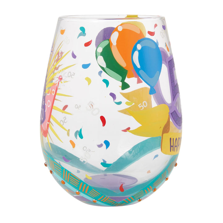 Happy 50th Birthday Stemless Wine Glass by Lolita