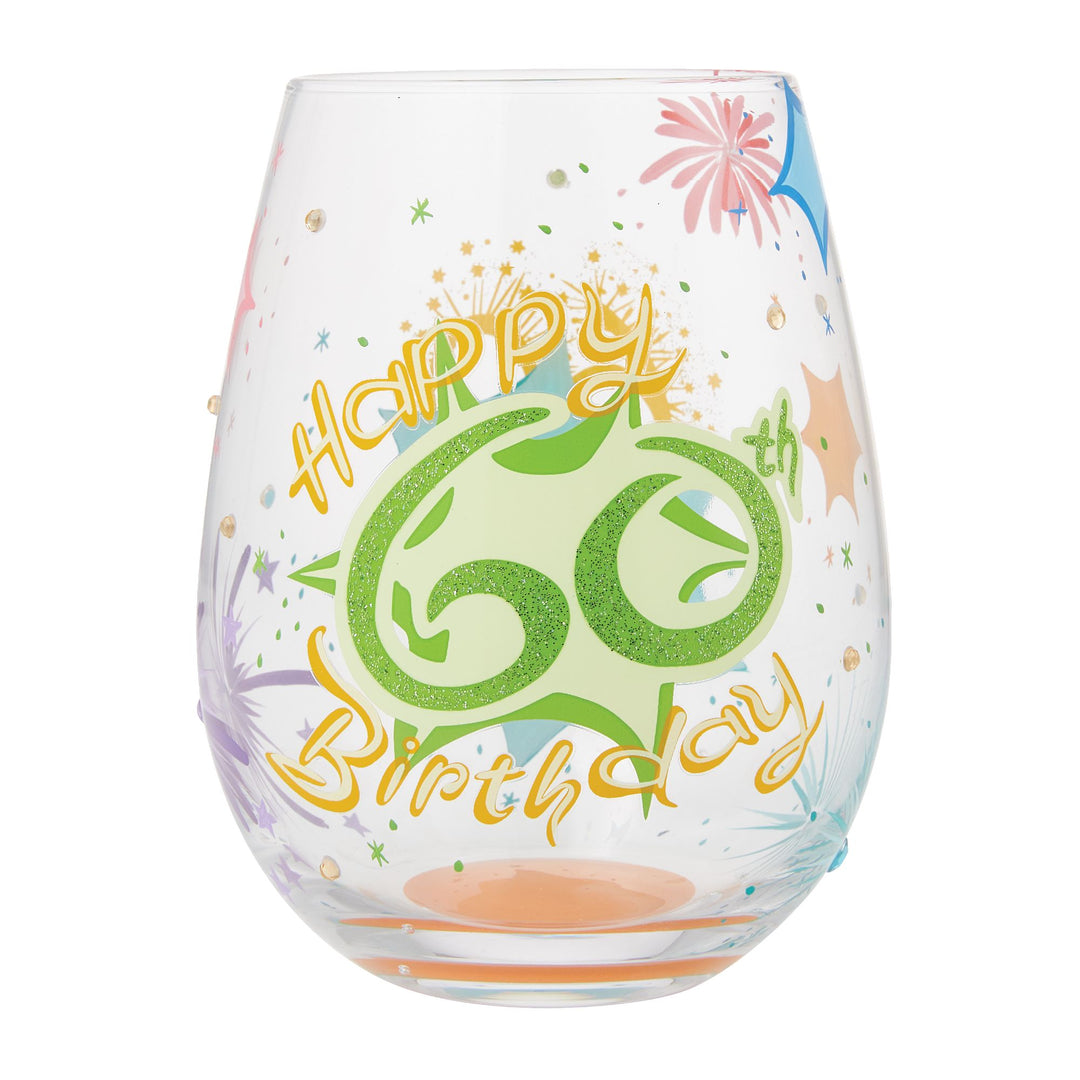 Happy 60th Birthday Stemless Wine Glass by Lolita