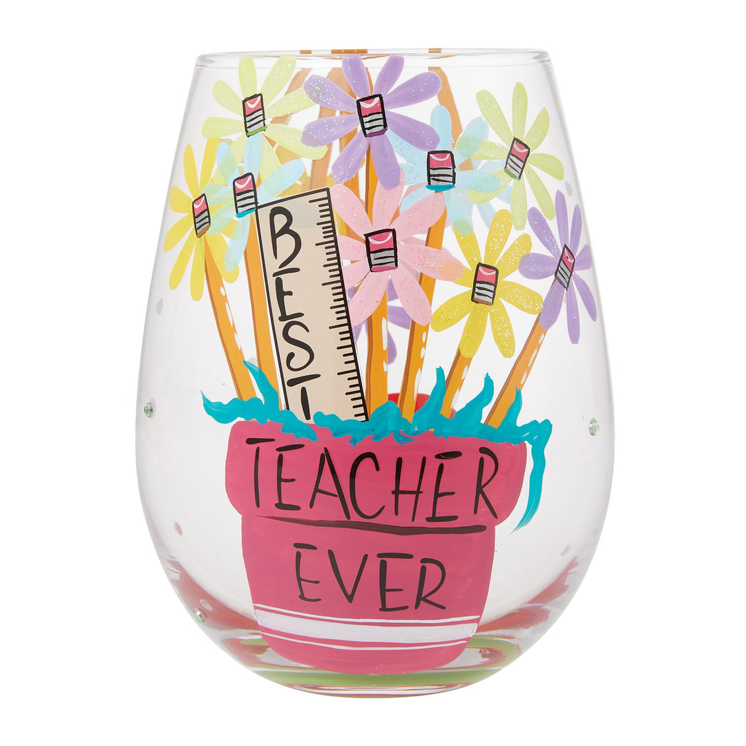 Best Teacher Ever Stemless Wine Glass by Lolita