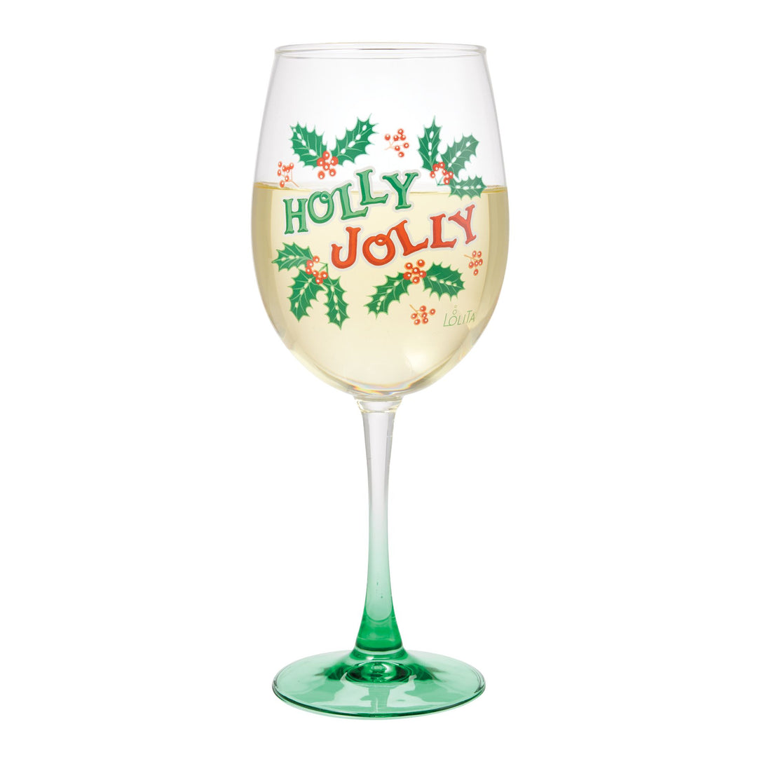 Holly Jolly Wine Glass