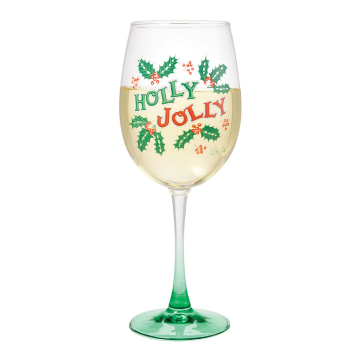 Holly Jolly Wine Glass