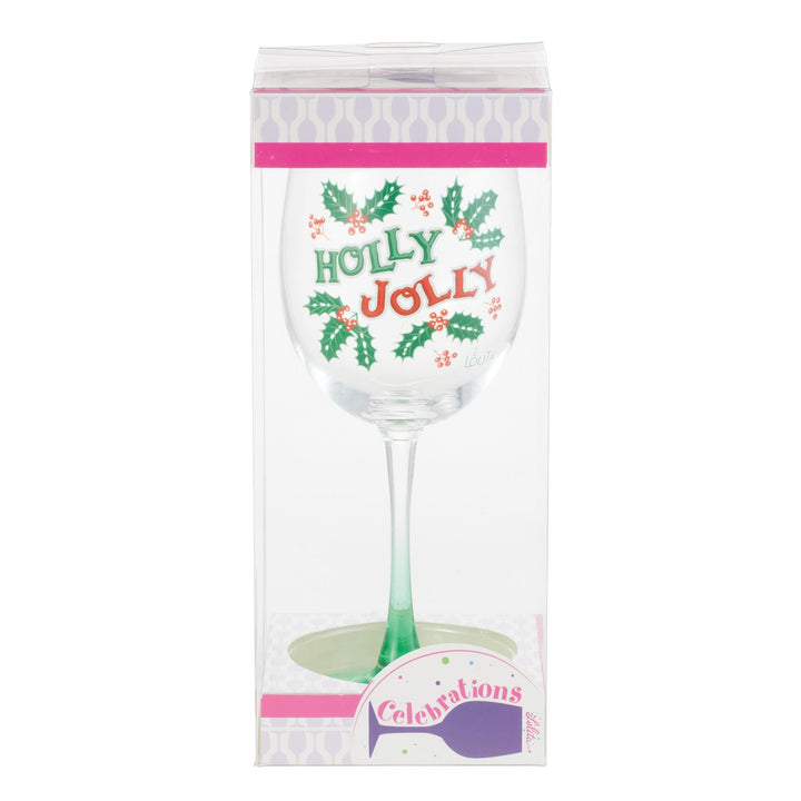 Holly Jolly Wine Glass