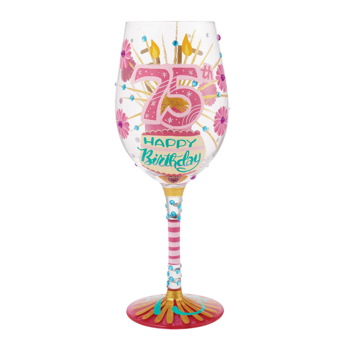 Happy 75th Birthday Wine Glass