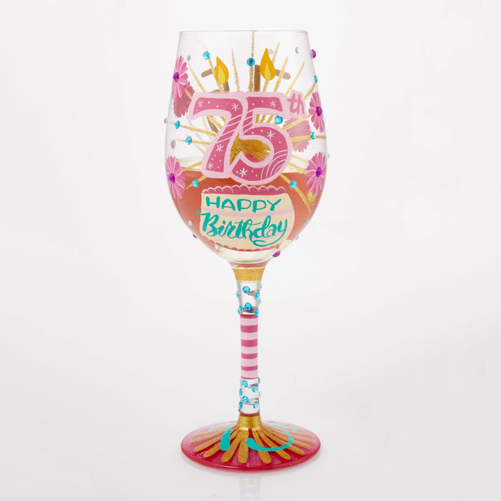 Happy 75th Birthday Wine Glass