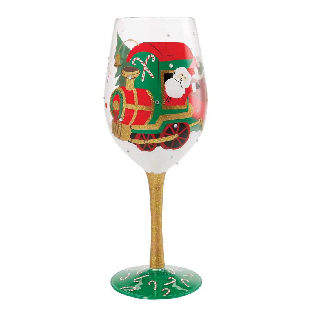 Santa's Chugging Along Wine Glass