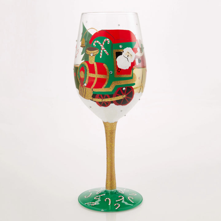 Santa's Chugging Along Wine Glass