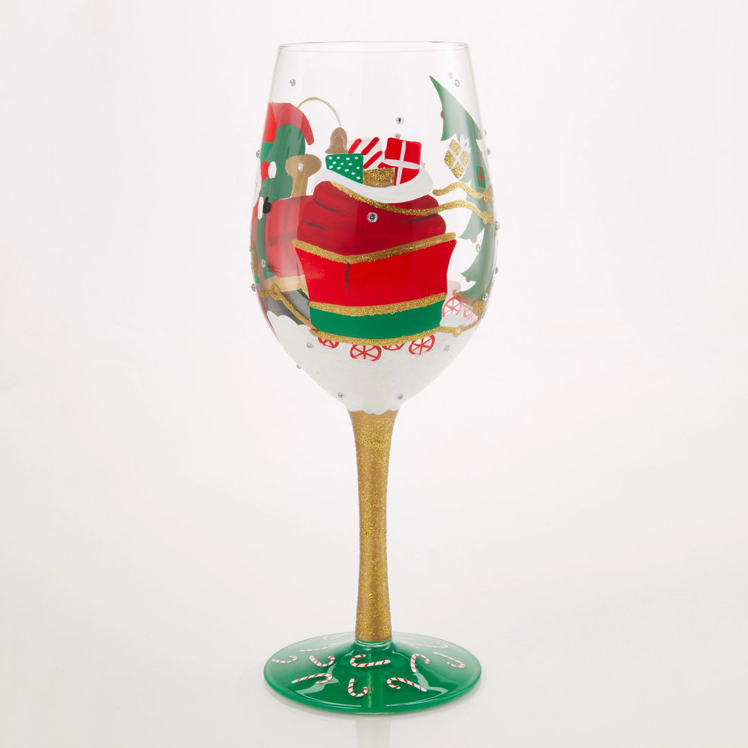 Santa's Chugging Along Wine Glass
