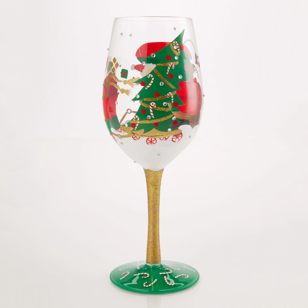 Santa's Chugging Along Wine Glass