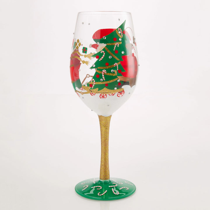 Santa's Chugging Along Wine Glass