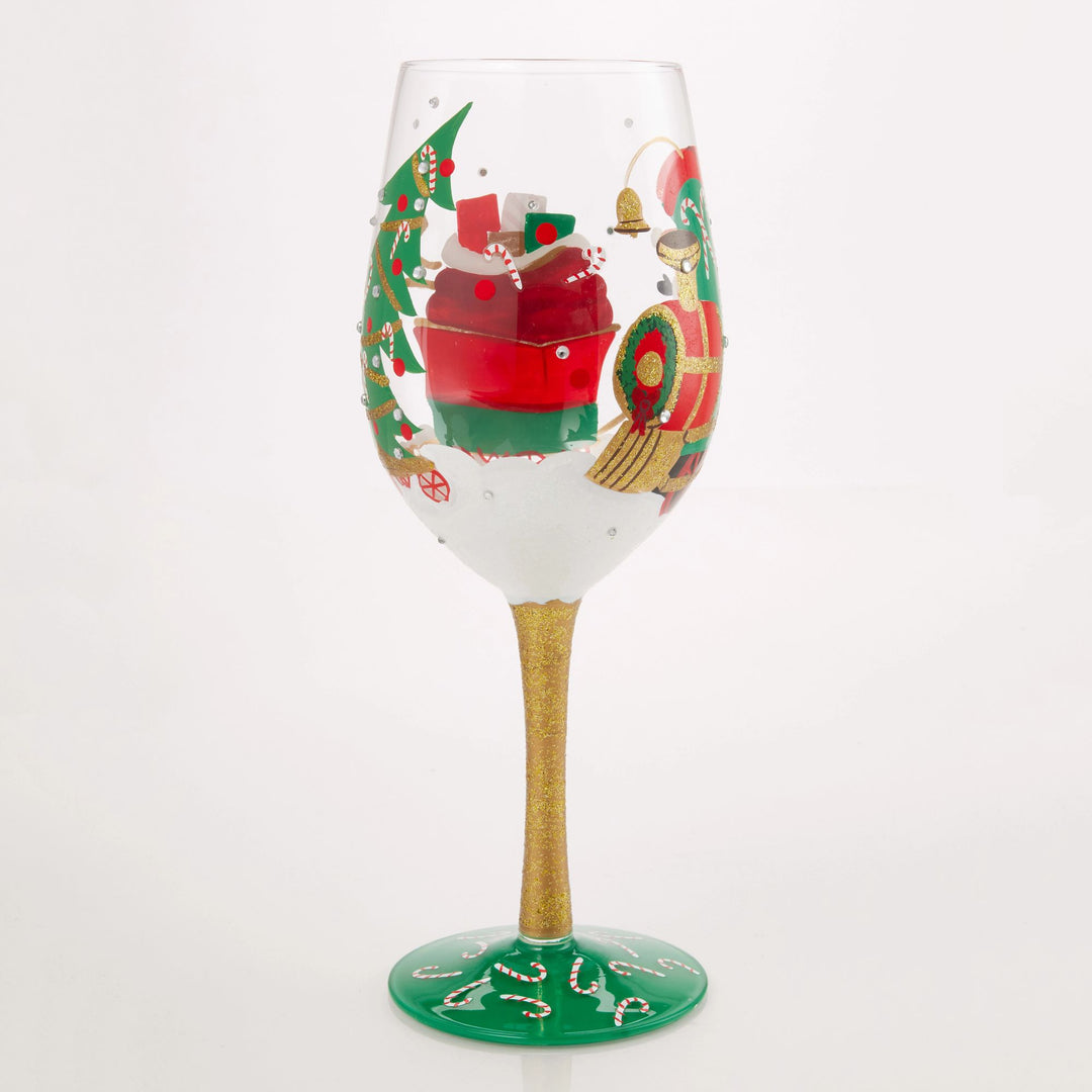 Santa's Chugging Along Wine Glass